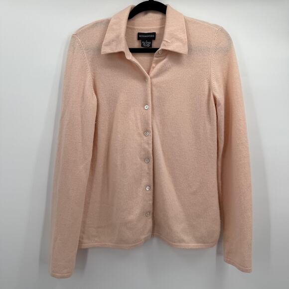 Sutton Studio Cardigan Sweater Womens Medium Pink 100% Cashmere Button Front - Picture 1 of 11